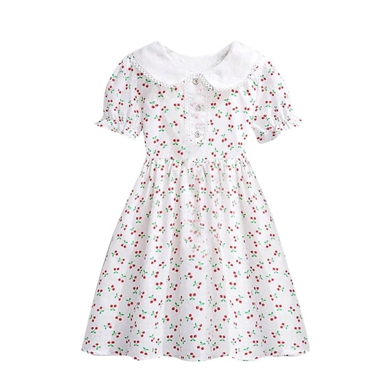 Hrsba Kids Summer Dress,Casual Dress for Girls,Summer Retro Solid Color Lapel Stylish Mid Size Children's Dress Short Sleeved Summer Princess Dress