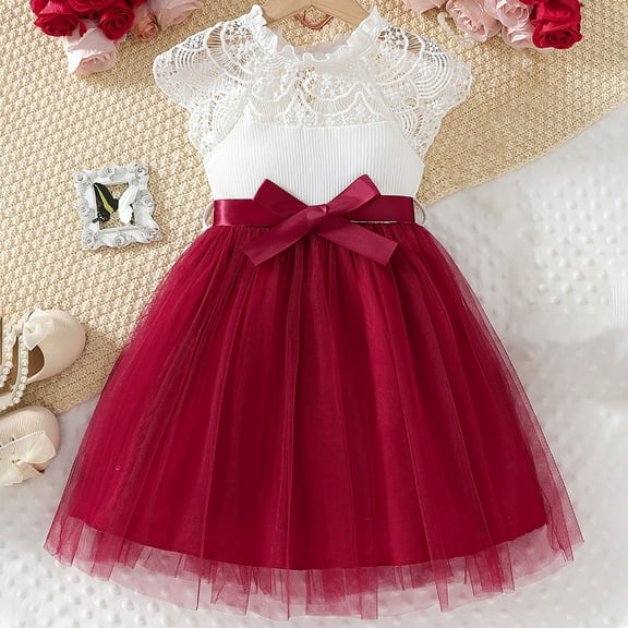 Hrsba Kids Summer Dress,Casual Dress for Girls,Toddler Kids Girls Fashion Cute Solid Color Lace Sleevedless Skirt Princess Dress