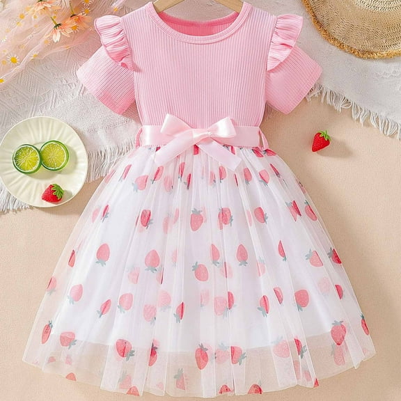 Hrsba Kids Summer Dress,Casual Dress for Girls,Toddler Kids Girls Fashion Cute Solid Color Lace Sleevedless Skirt Princess Dress