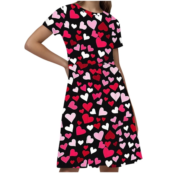 Hrsba Casual Dress for Girls,Toddler Kids Girls Print Short Sleeve Stretchy Dress A Line Dress,Kids Summer Dress,Multicolor ,130