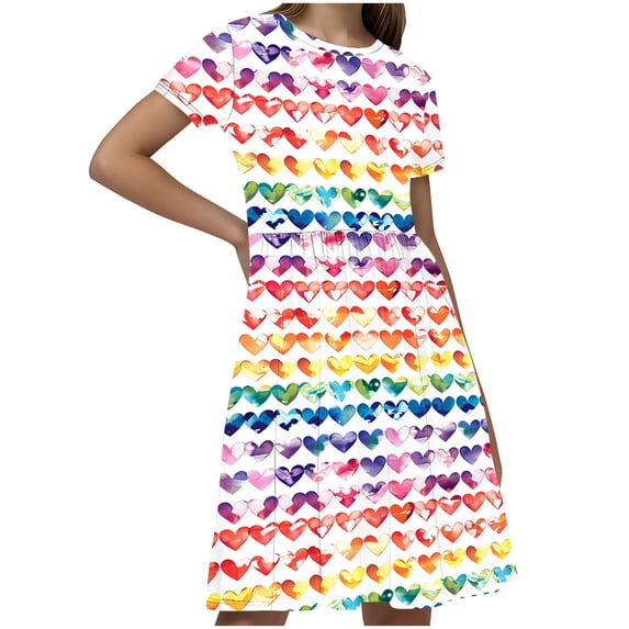Hrsba Casual Dress for Girls,Toddler Kids Girls Print Short Sleeve Stretchy Dress A Line Dress,Kids Summer Dress,Multicolor ,120