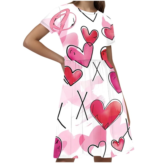 Hrsba Casual Dress for Girls,Toddler Kids Girls Print Short Sleeve Stretchy Dress A Line Dress,Kids Summer Dress,Multicolor ,150
