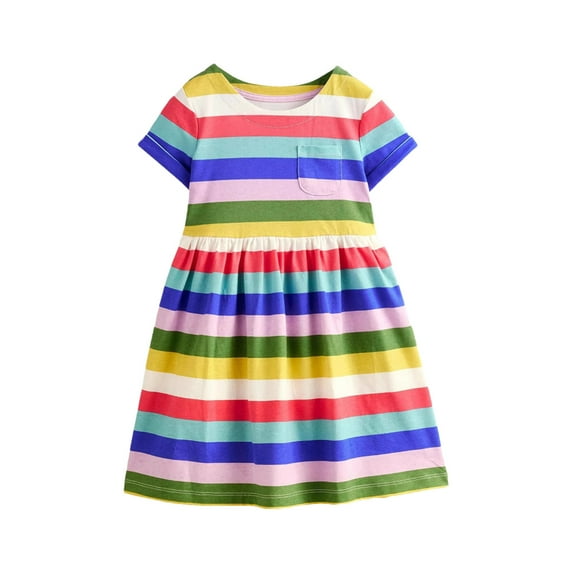 Hrsba Kids Summer Dress,Casual Dress for Girls,Toddler Kids Kids Girls Fashion Cute Stripe Print Short Sleeved Dress,Multicolor ,2 Years