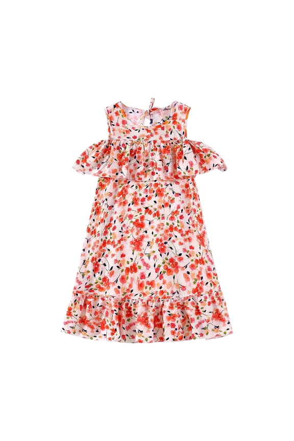 Kids Summer Dress,Casual Sleeveless Dress for Girls,Fashion Girls' Summer New Short Sleeve Ruffled Round-Neck Printed Dress Dress Sweet Tank Top Dress