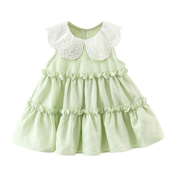Hrsba Kids Summer Dress,Casual Sleeveless Dress for Girls,Toddler Kids Baby Girls Fashion Cute Sleeveless Sweet Solid Color Lace Ruffle Dress Tiered Skirt,Green ,12 Months