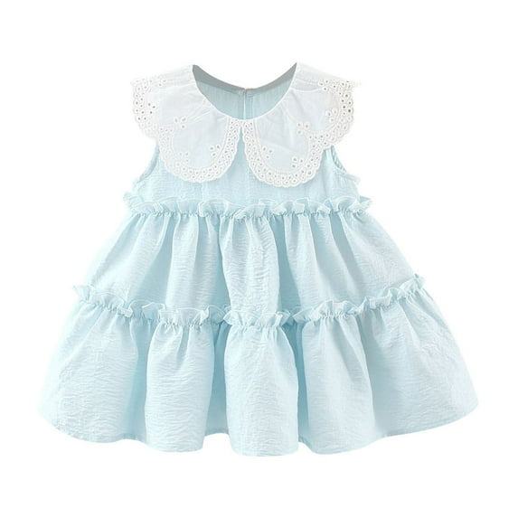 Hrsba Kids Summer Dress,Casual Sleeveless Dress for Girls,Toddler Kids Baby Girls Fashion Cute Sleeveless Sweet Solid Color Lace Ruffle Dress Tiered Skirt