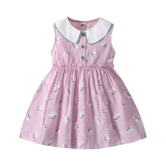 Hrsba Kids Summer Dress,Casual Sleeveless Dress for Girls,3-12 Years Girls' Fashionable And Cute Floral Princess Dress Sleeveless Round Neck Dress
