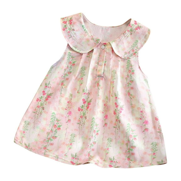 Hrsba Kids Summer Dress,Casual Sleeveless Dress for Girls,Fashionable Children's Sleeveless Round Neck Dress Summer Casual Doll Neck Dress