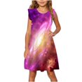 thumbnail image 1 of Hrsba Kids Summer Dress,Casual Sleeveless Dress for Girls,Toddler Girls Dress Summer Ruffle Sleeve Starlit Sky Printed Sundress Outfit For Kids 4-14T, 1 of 5