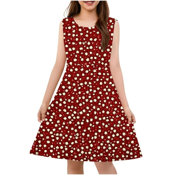 Hrsba Kids Summer Dress,Casual Sleeveless Dress for Girls,Toddler Kids Girls Cute Flower Print Stretchy Camisole Sleeveless Dress A Line Dress