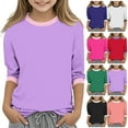 thumbnail image 1 of Hrsba Kids Summer Shirt Unisex Crew Neck 3/4 Sleeve Summer Casual Solid Color 2 Tone Top Gentle Feel Airy Wear for Everyday, 1 of 4