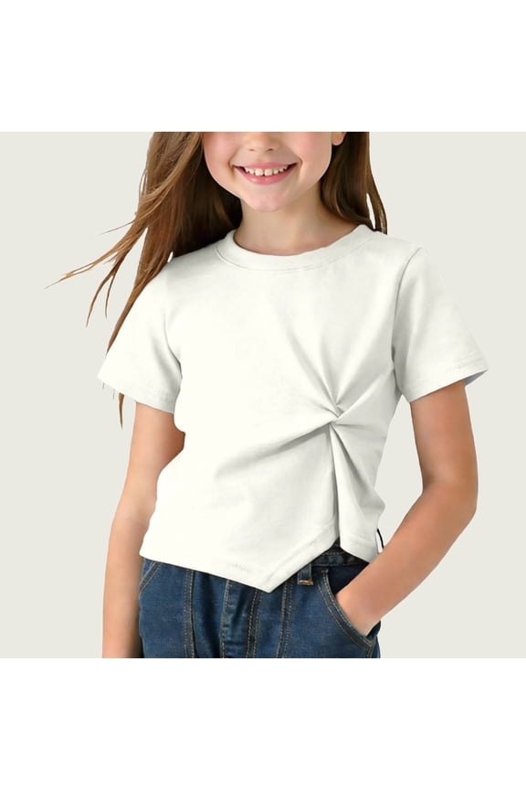 Kids T Shirt Solid Color Short Sleeve Crew Neck Summer Casual Gentle Feel Light Feel Pullover Style for 1 9 Years Girls