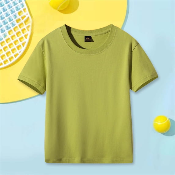 Hrsba Kids Tee 2-12 Years Unisex Crew Neck Short Sleeve Solid Color Summer Casual Shirt Base Layer Airy Wear Gentle Feel