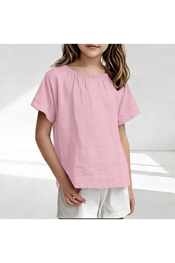 Kids Tee Solid Color Short Sleeve Crew Neck Summer Casual Lightweight Kids Tee Pullover Style for 1 7 Years Girls