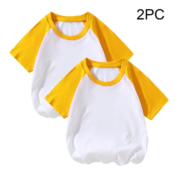 Hrsba Kids Tee Unisex Crew Neck Short Sleeve Summer Casual Solid Color 2 Tone 2 Pcs Top Light Feel Airy Wear for Everyday Activities