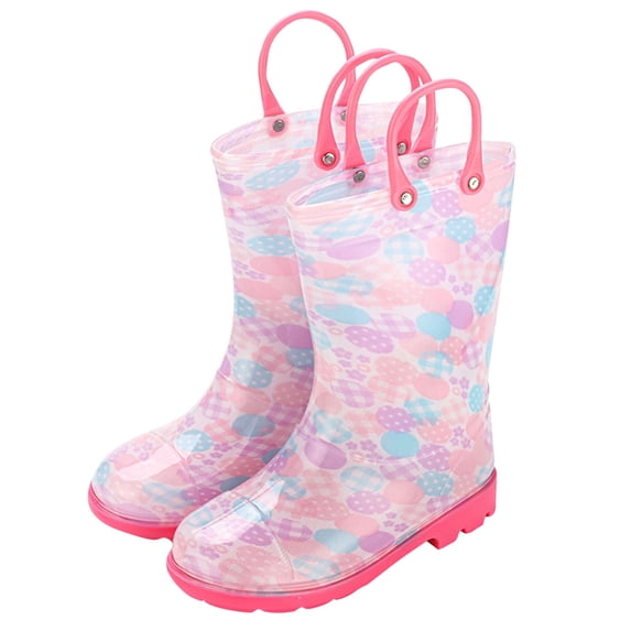 Hrsba Kids Unisex Rain Boots,On Plaid Handle Waterproof Crystal Sole High Top Rubber Boots