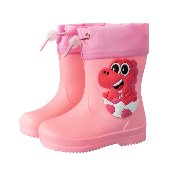 Hrsba Kids Unisex Rain Boots,On Solid Color Dinosaur Elastic Cuff Waterproof Short Rubber Boots for 18M-11Y