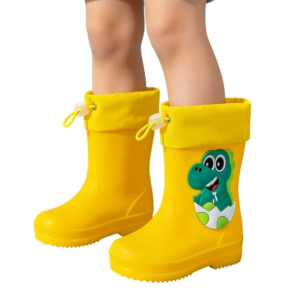 Hrsba Kids Unisex Rain Boots,On Solid Color Dinosaur Elastic Cuff Waterproof Short Rubber Boots for 18M-11Y