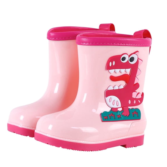 Hrsba Kids Unisex Rain Boots,On Solid Color Dinosaur Waterproof Outdoor Short Rubber Boots for 3-13Y