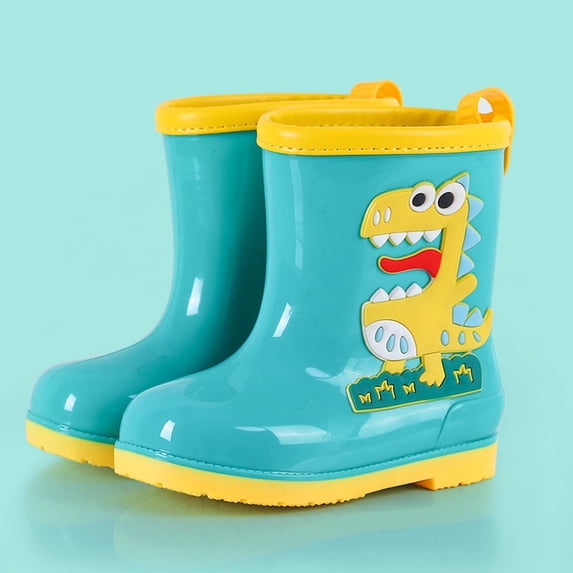 Hrsba Kids Unisex Rain Boots,On Solid Color Dinosaur Waterproof Outdoor Short Rubber Boots for 3-13Y