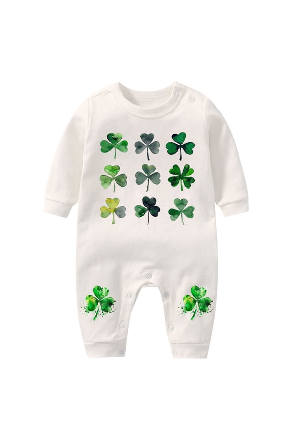Kids Winter Casual Jumpsuit Rompers, Girls Boys Jumpsuit Long Sleeve St Patrick s Day Print Rompers Toddler Outfits for Fall Winter 3-18 Months