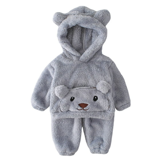 Hrsba Kids Winter Casual Jumpsuit Rompers, Kids Jumpsuit Girls Boys Long Sleeve Hooded Set Warm Fleece Lined Fall Winter Outfits 2-6 Years Solid Color Home Clothes Toddlers