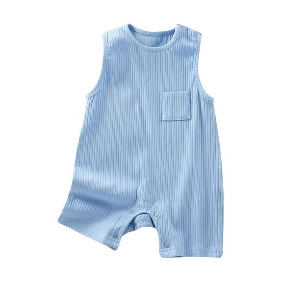 Hrsba Kids Winter Casual Jumpsuit Rompers Kids Jumpsuit Solid Color Crew Neck Sleeveless Breathable Bodysuit 3-24 Months Soft Comfortable Thin Sleepwear Loungewear Air Conditioner Pajamas