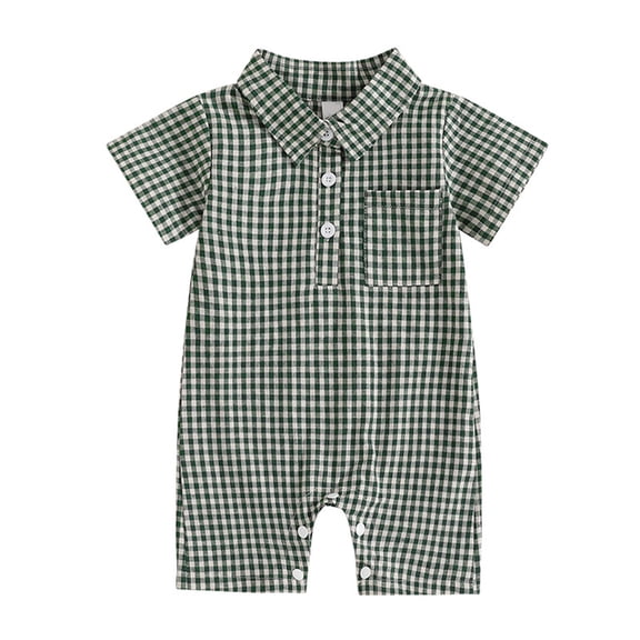 Hrsba Kids Winter Casual Jumpsuit Rompers, KidsRompers For 0-12 Month Boys Stylish Casual Short Sleeve Collared Romper With Pocket And Plaid Print