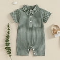thumbnail image 1 of Hrsba Kids Casual Jumpsuit Rompers, KidsRompers For 0-12 Month Boys Stylish Casual Short Sleeve Collared Romper With Pocket And Plaid Print, 1 of 4