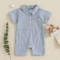 thumbnail image 1 of Hrsba Kids Casual Jumpsuit Rompers, KidsRompers For 0-12 Month Boys Stylish Casual Short Sleeve Collared Romper With Pocket And Plaid Print, 1 of 4
