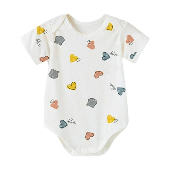 Hrsba Kids Winter Casual Jumpsuit Rompers, Rompers For Boys Girls For 0-11M Infants Heart Print Short Sleeve Breathable Bodysuit Thin Romper
