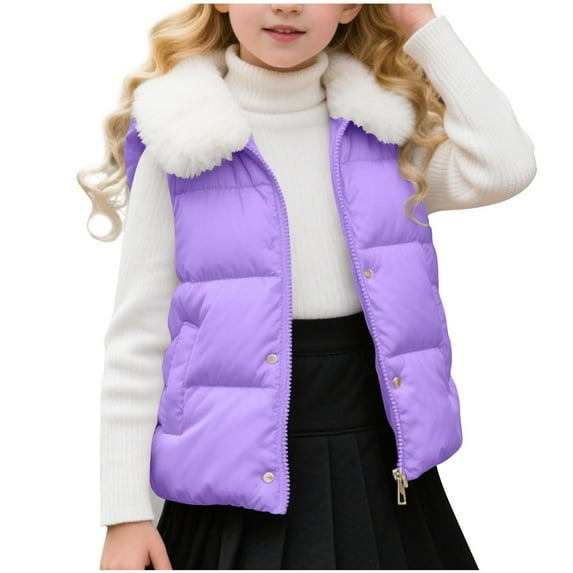 Hrsba Children's Casual Sleeveless Coat for Winter Kids Fashionable Solid Color Outerwear Solid Color Short Outerwear with Large Pockets for 2-12 Years Old Boys and Girls