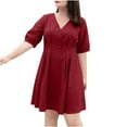 thumbnail image 1 of Hrsba Knee-High Casual Dress For Women, Dress for Women Solid Color V-Neck Short Sleeve Fall Dresses for Women Casual Loose Knee-Length Flowy Dress Suitable for Daily Wear, 1 of 5
