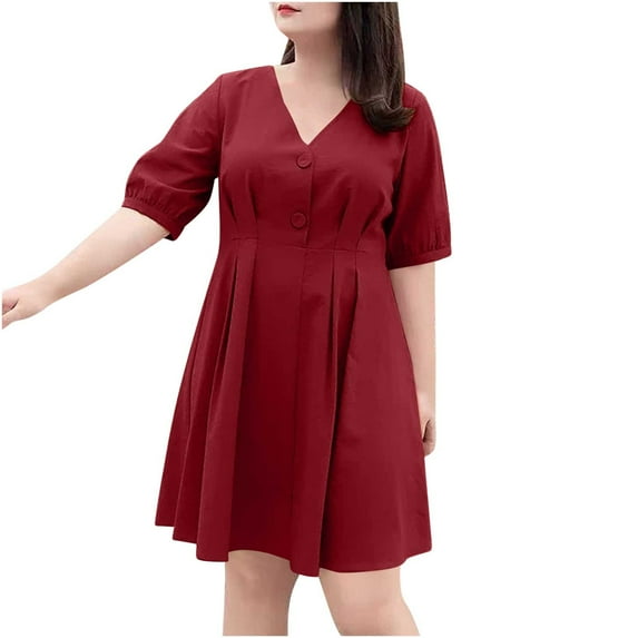 Hrsba Knee-High Casual Dress For Women, Dress for Women Solid Color V-Neck Short Sleeve Fall Dresses for Women Casual Loose Knee-Length Flowy Dress Suitable for Daily Wear