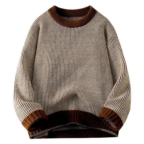 Hrsba Knit Sweater Men Crewneck Long Sleeve Color Casual Knit Pullover Mens Sweaters and for Fall Winter