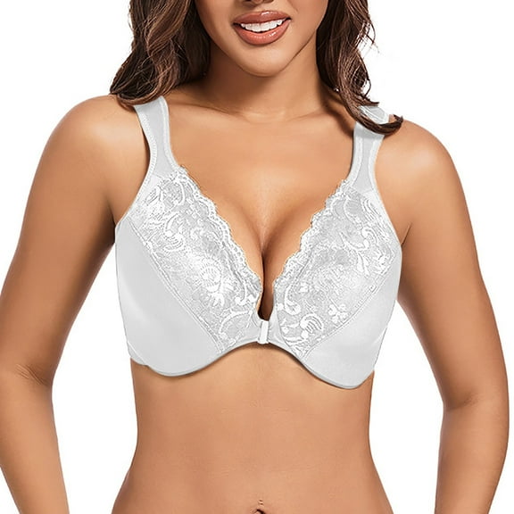 Hrsba Lace Bra,Underwire Push Up Thin Style Adjustable Bra Plus Size Front Buckle Contoured Support Breathable Bras for Women