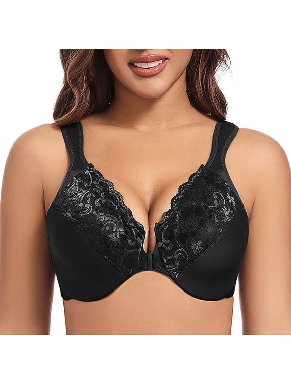 Lace Bra,Underwire Push Up Thin Style Adjustable Bra Plus Size Front Buckle Contoured Support Breathable Bras for Women