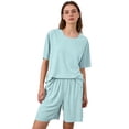 thumbnail image 1 of Hrsba Ladies Pajamas Set,Solid Color Crew Neck Short Sleeve Relaxed Summer Sleepwear, 1 of 4