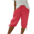 thumbnail image 1 of Hrsba Drawstring Cuffs Linen Long Shorts for Women Solid Color Elastic Waist Soft Breathable Lightweight Summer Casual Daily Home Wear Bottoms, 1 of 5