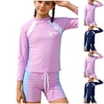 thumbnail image 1 of Hrsba Long Sleeve Swimsuit Girls 2 Piece Swimwear with Shorts for Surfing, 1 of 4
