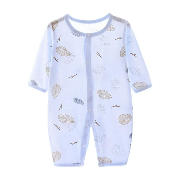 Hrsba Long Sleeved Long Crawling Clothes KidsRompers Leaf Print Long Sleeve Breathable Bodysuit 0-12 Months Comfortable Sleepwear Loungewear Air Conditioner Pajamas
