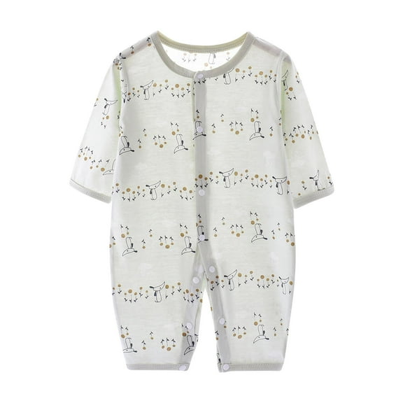 Hrsba Long Sleeved Long Crawling Clothes KidsRompers Print Long Sleeve Breathable Bodysuit 0-12 Months Comfortable Sleepwear Loungewear Air Conditioner Pajamas