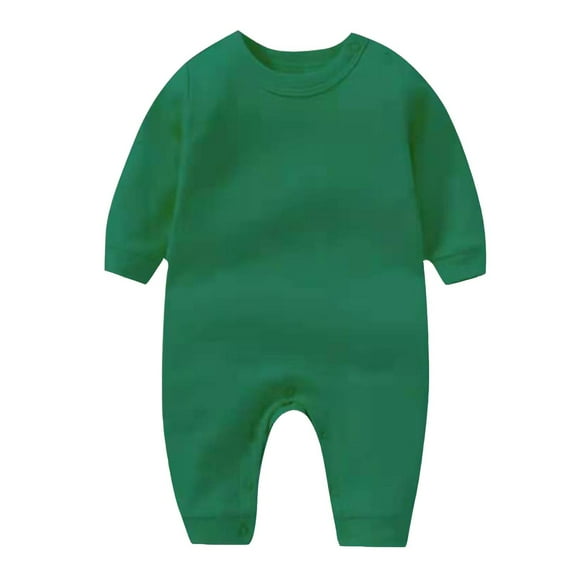 Hrsba Long Sleeved Long Crawling Clothes KidsRompers Solid Color Crew Neck 3-18 Months Comfortable Sleepwear Air Conditioner Pajamas Loungewear