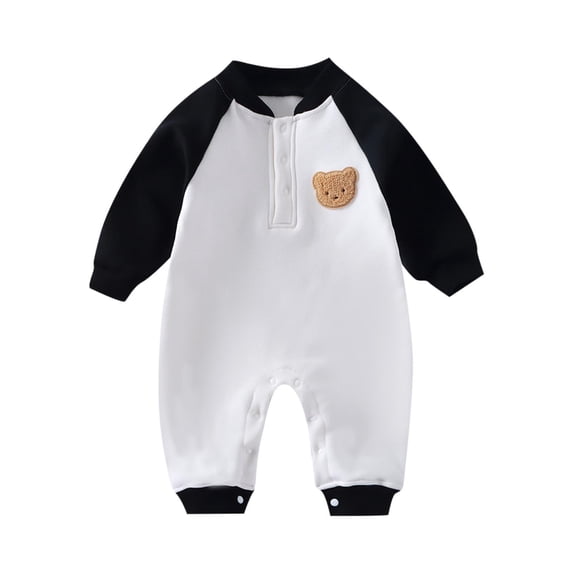 Hrsba Long Sleeved Long Crawling Clothes KidsRompers Solid Color Fleece Lined Romper Color Block 0-18 Months Sleepwear Loungewear Air Conditioner Pajamas