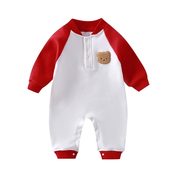 Hrsba Long Sleeved Long Crawling Clothes KidsRompers Solid Color Fleece Lined Romper Color Block 0-18 Months Sleepwear Loungewear Air Conditioner Pajamas