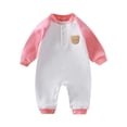 thumbnail image 1 of Hrsba Long Sleeved Long Crawling Clothes KidsRompers Solid Color Fleece Lined Romper Color Block 0-18 Months Sleepwear Loungewear Air Conditioner Pajamas, 1 of 3