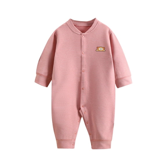 Hrsba Long Sleeved Long Crawling Clothes KidsRompers Solid Color Thermal Stripe 0-24 Months Warm Sleepwear Loungewear Air Conditioner Pajamas