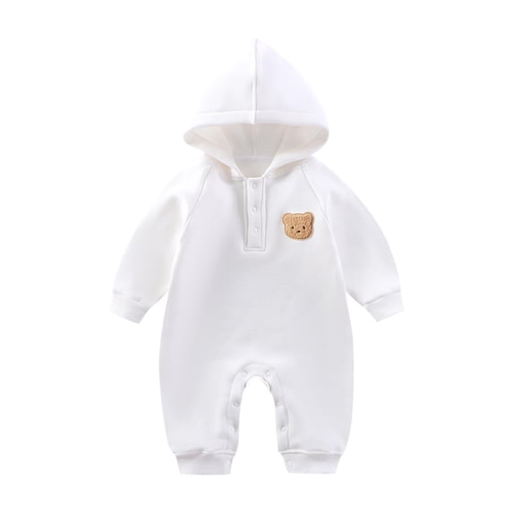 Hrsba Long Sleeved Long Crawling Clothes Rompers For Boys Girls Solid Color Hooded Fleece Lined 0-18 Months Sleepwear Air Conditioner Pajamas Loungewear