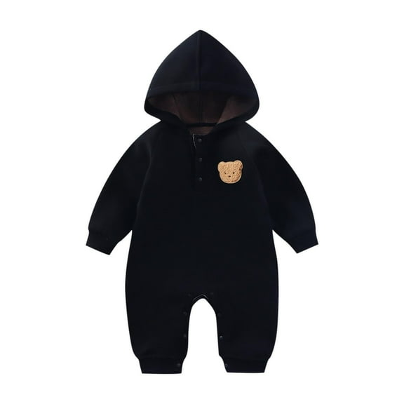 Hrsba Long Sleeved Long Crawling Clothes Rompers For Boys Girls Solid Color Hooded Fleece Lined 0-18 Months Sleepwear Air Conditioner Pajamas Loungewear