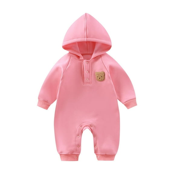 Hrsba Long Sleeved Long Crawling Clothes Rompers For Boys Girls Solid Color Hooded Fleece Lined 0-18 Months Sleepwear Air Conditioner Pajamas Loungewear